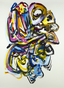 Taking Shape (rehearsal painting), live improv painting on paper to score of Matt Langley, 48" x 36"      $850