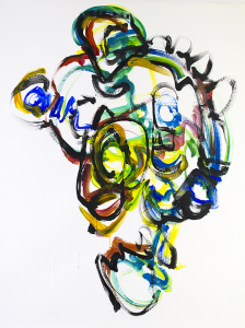 Broad Strokes (rehearsal) improv painting on paper, score by  Rob Gerry, 48"x 36"    $850