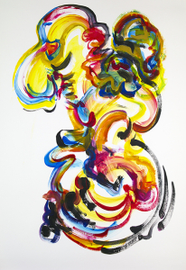 Theme, Variations and Improvisation (rehearsal painting), live improv painting on paper to score of Eric Klaxton, 48" x 36"      $850