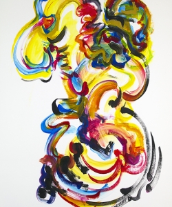 Theme, Variations and Improvisation (rehearsal painting), live improv painting on paper to score of Eric Klaxton, 48" x 36"      $850