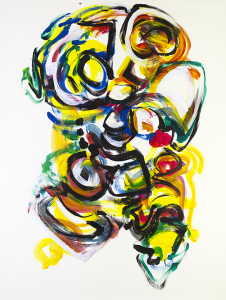 Taking Shape (rehearsal painting), live improv painting on paper to score of Matt Langley, 48" x 36"      $850