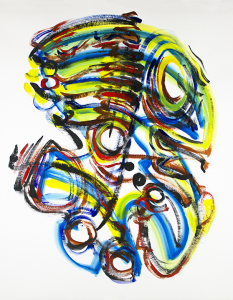 Starlings Part I, live improv painting on paper to score of Jonny Peiffer, 48" x 36" $850
